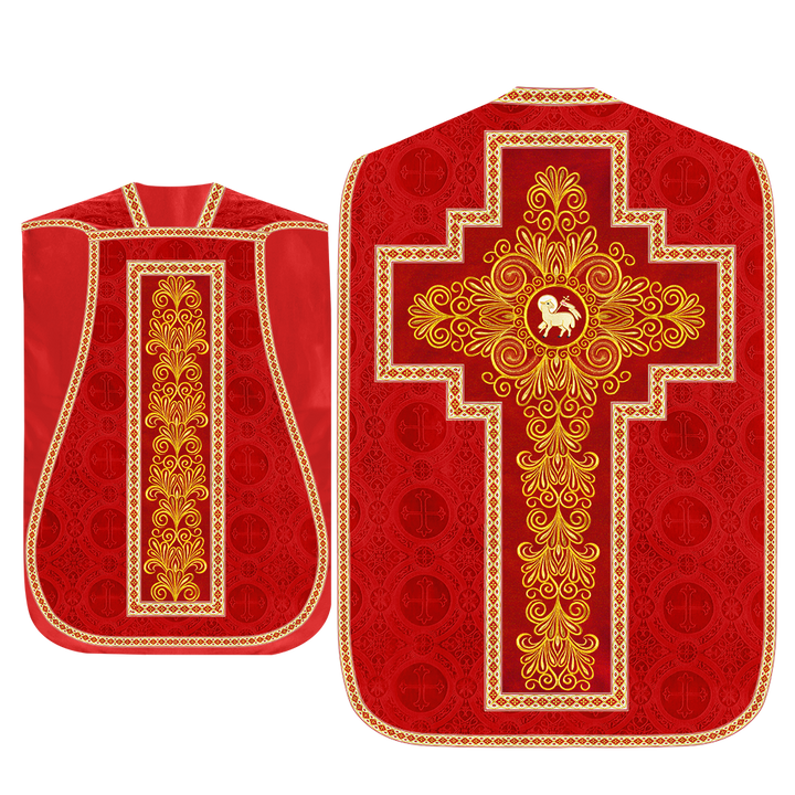 Roman Chasuble Vestment enriched With Coloured Braids and Trims