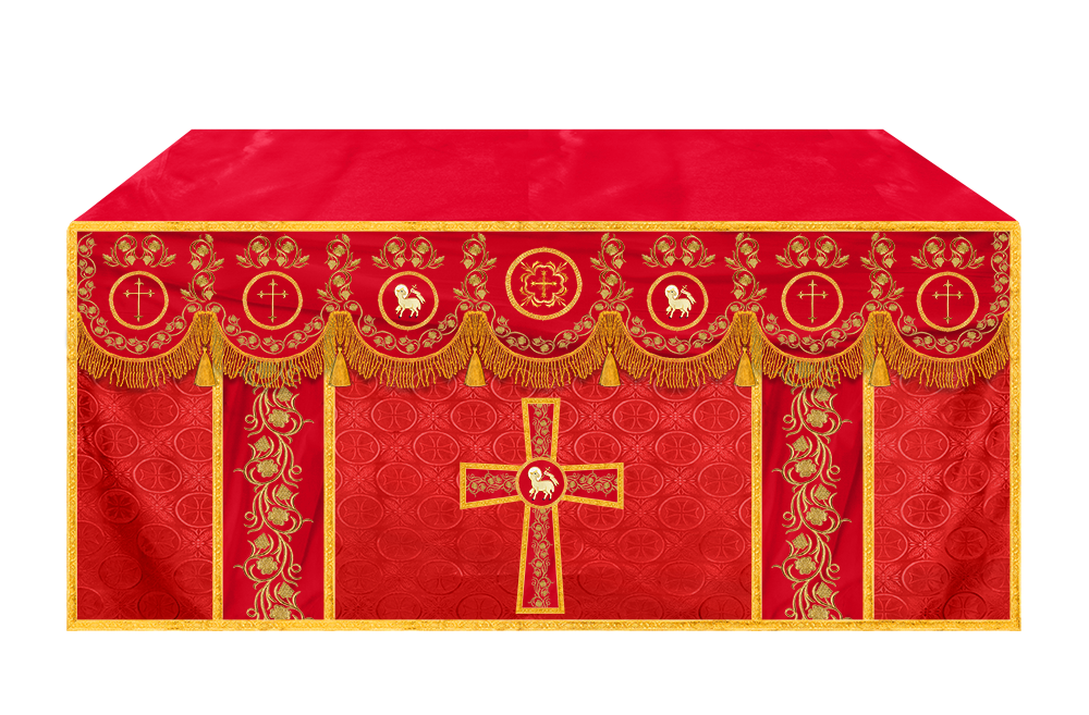 Embroidered Catholic Altar Cloth with Golden Braids