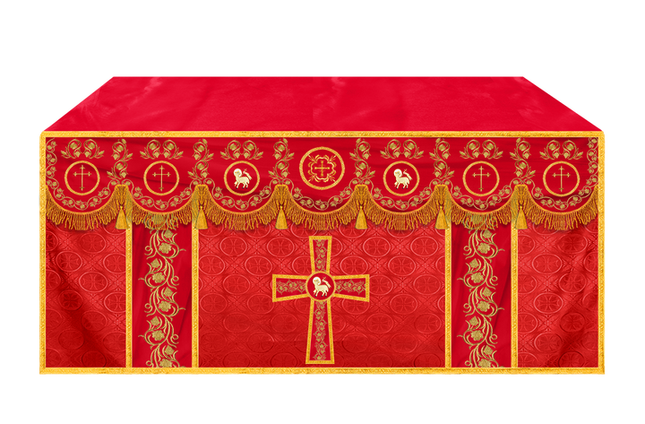 Embroidered Catholic Altar Cloth with Golden Braids