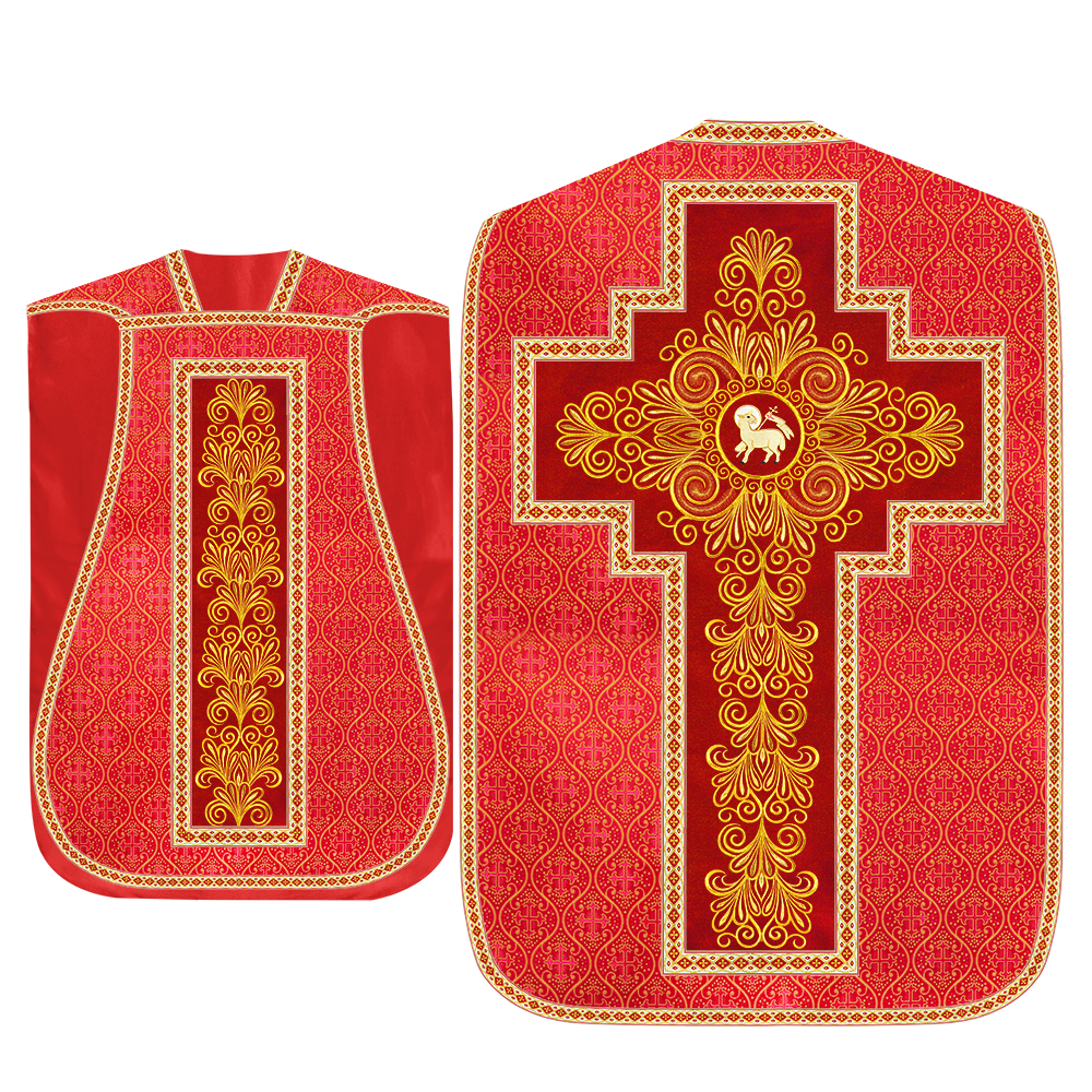 Roman Chasuble Vestment enriched With Coloured Braids and Trims