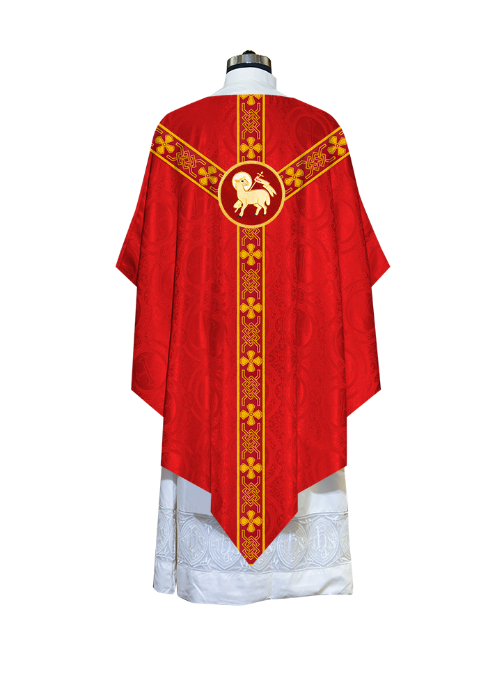 Liturgical Pugin Chasuble with Woven Designer Braided Orphrey