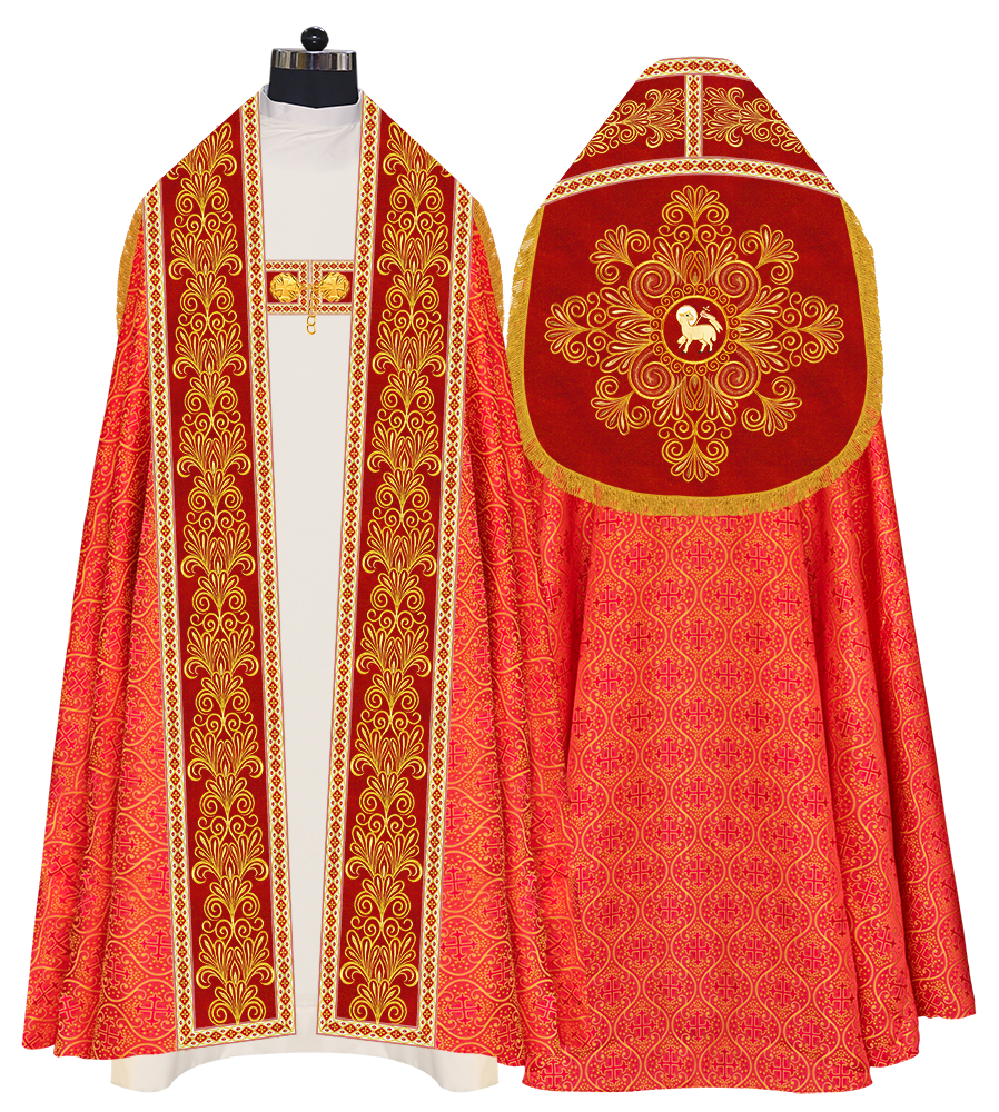 Roman Cope Vestment with Spiritual Motif and Adorned Embroidery