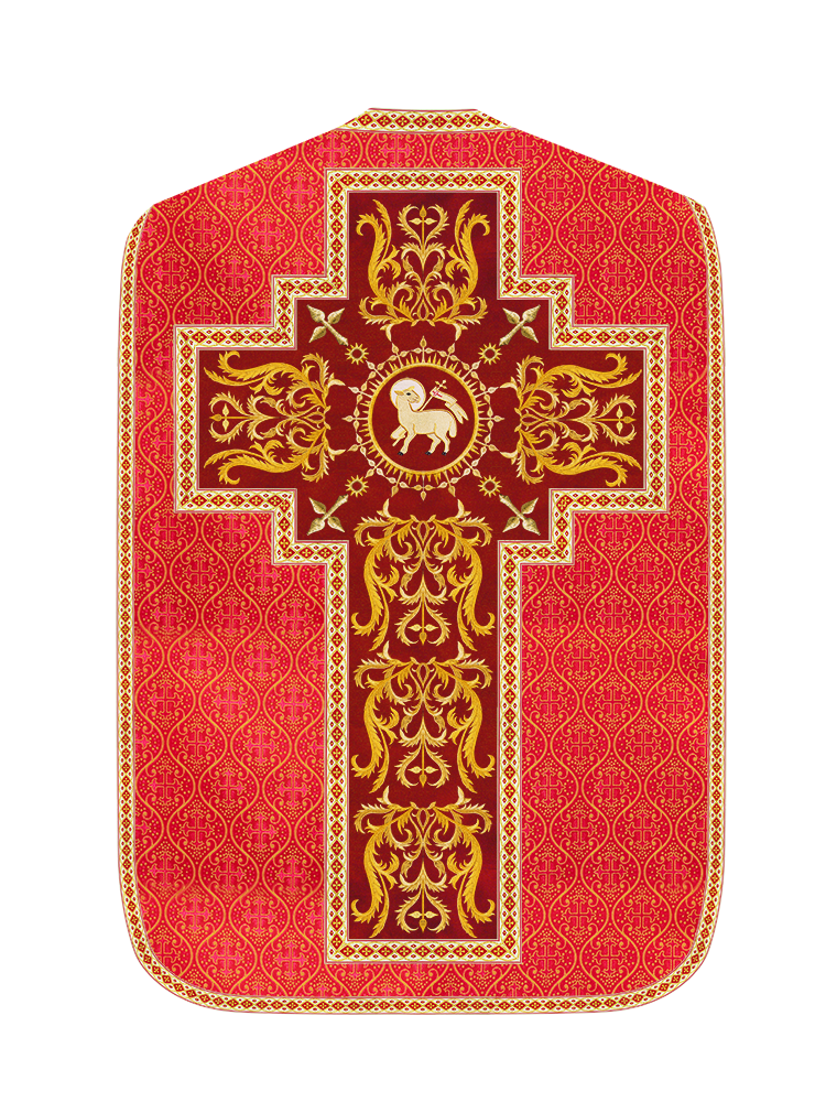 Liturgical Roman Chasuble Vestment With Spiritual Motifs and Trims