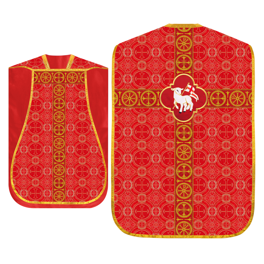 Roman Chasuble Vestment with Spiritual Motif and Ornate Braids