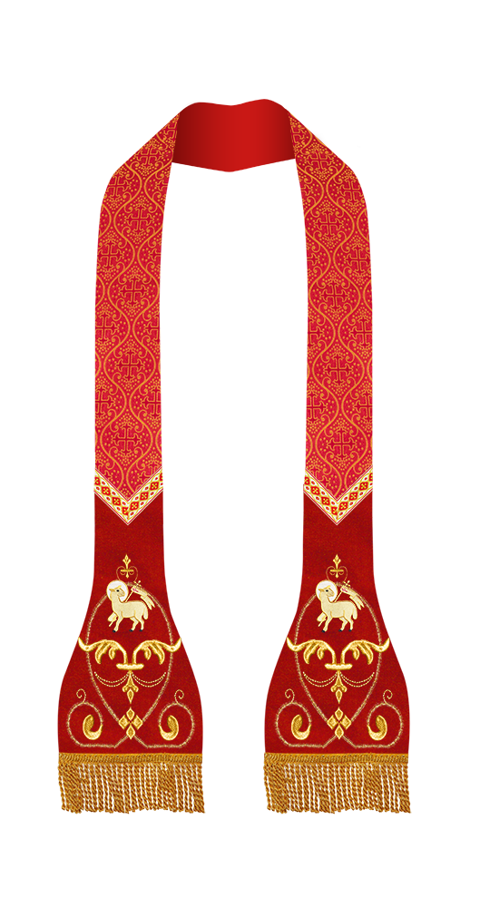 Liturgical Roman stole with Embroidered Trims