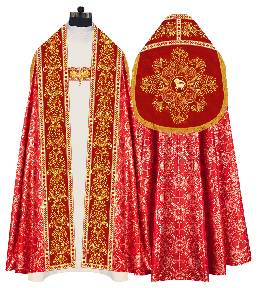 Roman Cope Vestment with Spiritual Motif and Adorned Embroidery