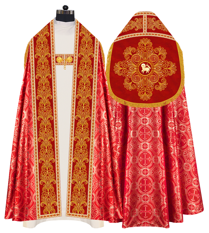 Roman Cope Vestment with Spiritual Motif and Adorned Embroidery