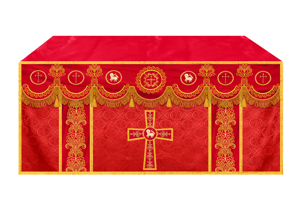 Traditional Altar Cloth Adorned with Embroidered Trims and Motif