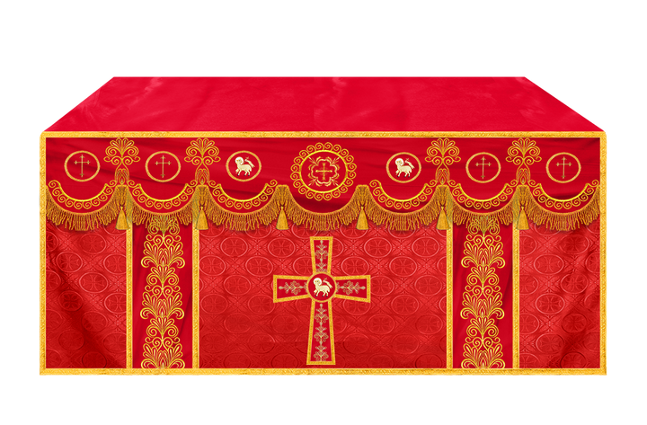 Traditional Altar Cloth Adorned with Embroidered Trims and Motif