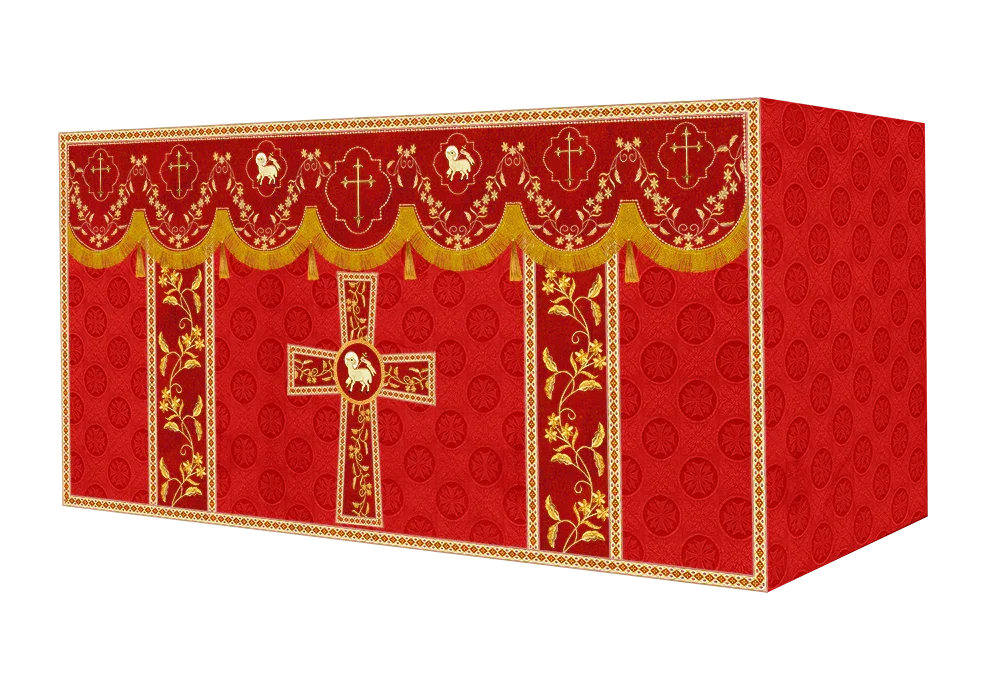 Elegant Embroidered Altar Cloth with Decorative Trim