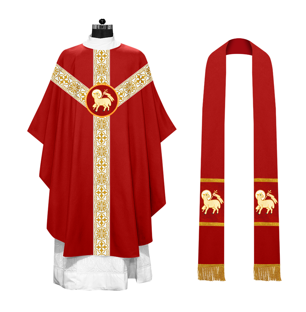 Gothic Chasuble Vestment with Motif and White Orphrey