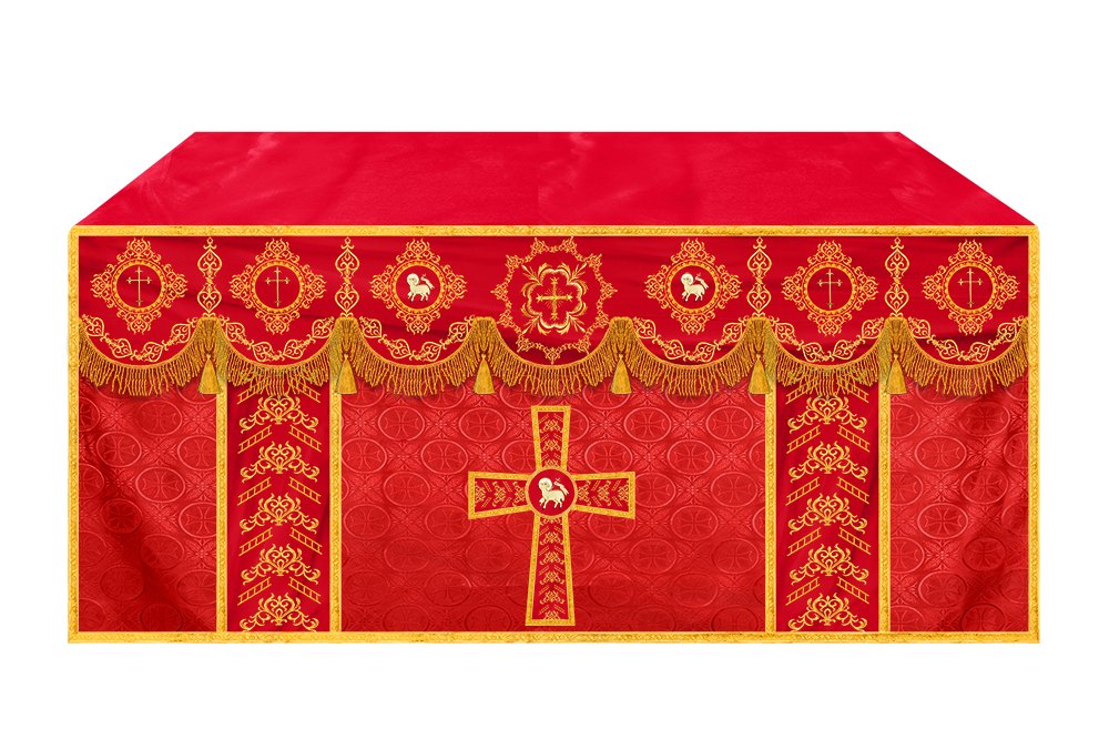 Embroidered Altar Cloth with Spiritual Motif and Braided Trims