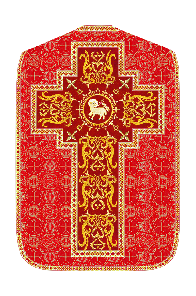 Liturgical Roman Chasuble Vestment With Spiritual Motifs and Trims