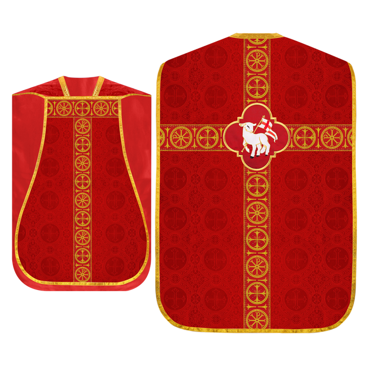 Roman Chasuble Vestment with Spiritual Motif and Ornate Braids