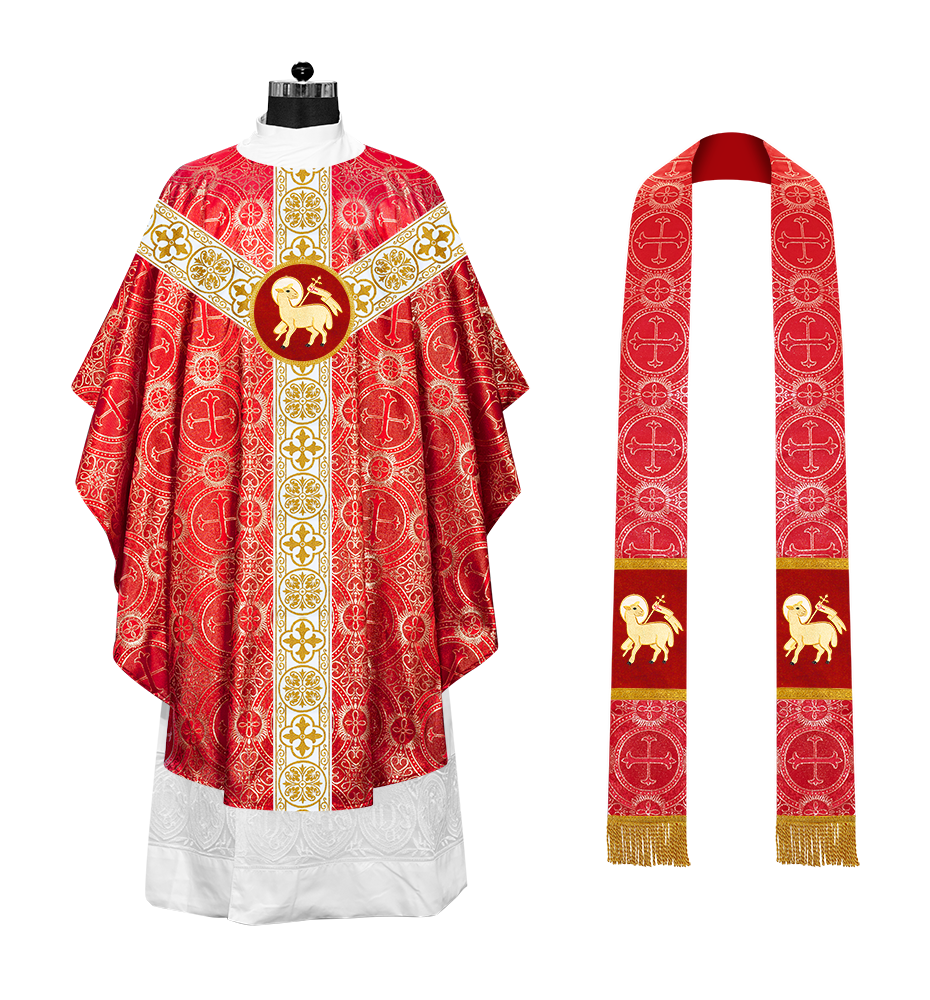 Gothic Chasuble Vestment with Motif and White Orphrey