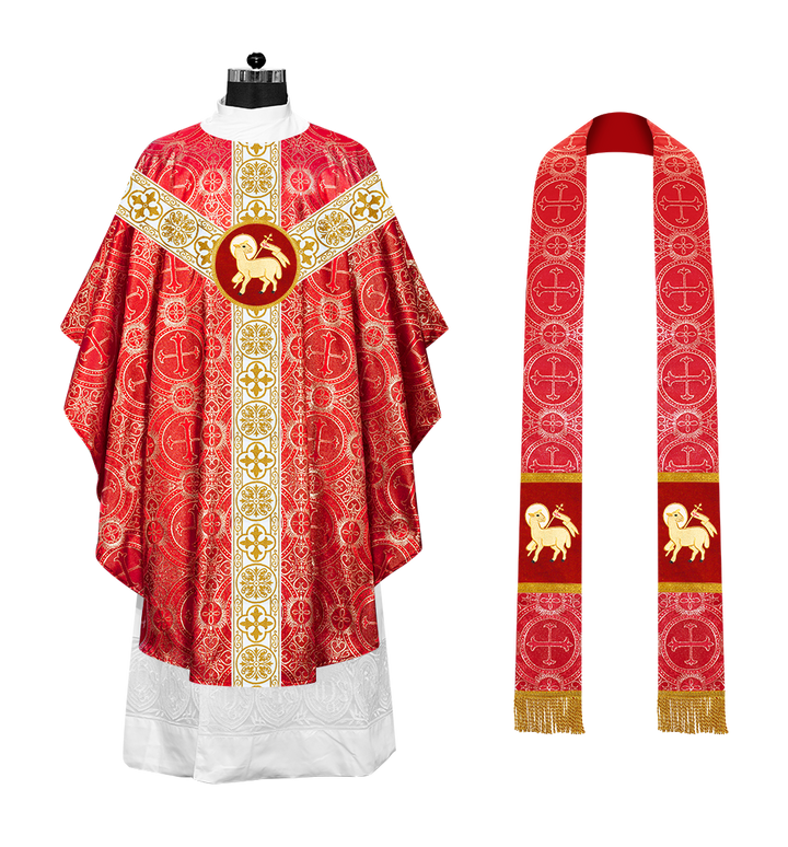 Gothic Chasuble Vestment with Motif and White Orphrey