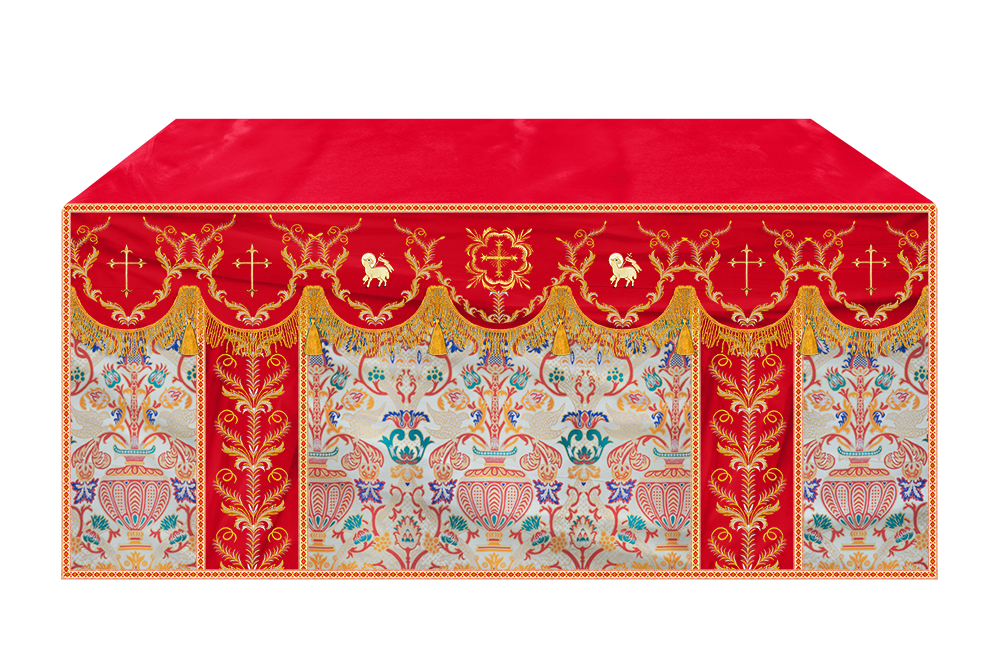 Liturgical Tapestry Altar Cloth with Detailed Embroidered Trims