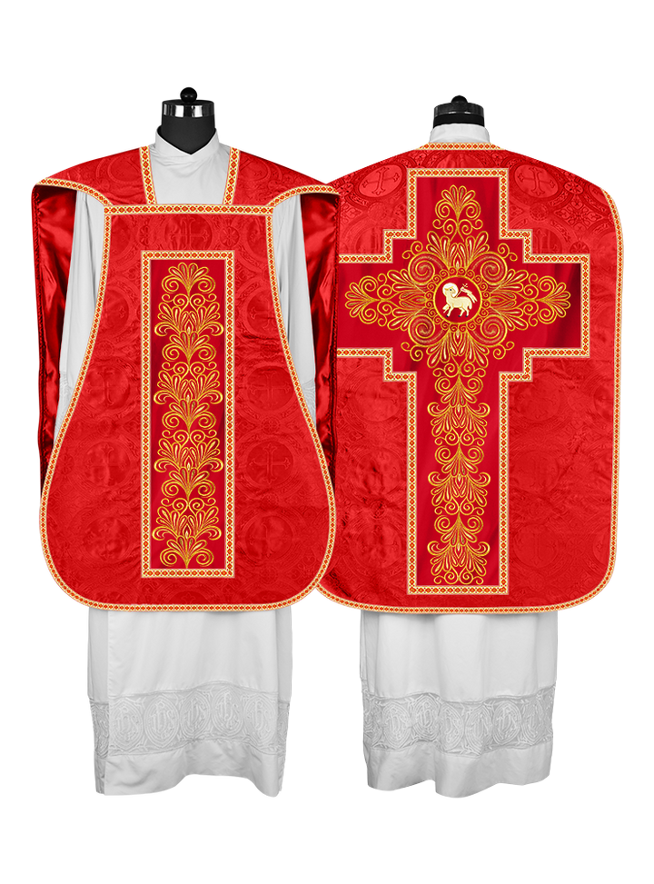 Roman Chasuble Vestment enriched With Coloured Braids and Trims