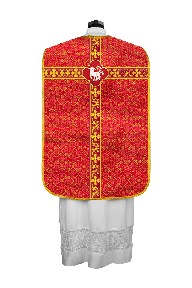 Casulla romana con motivos y ribetes 