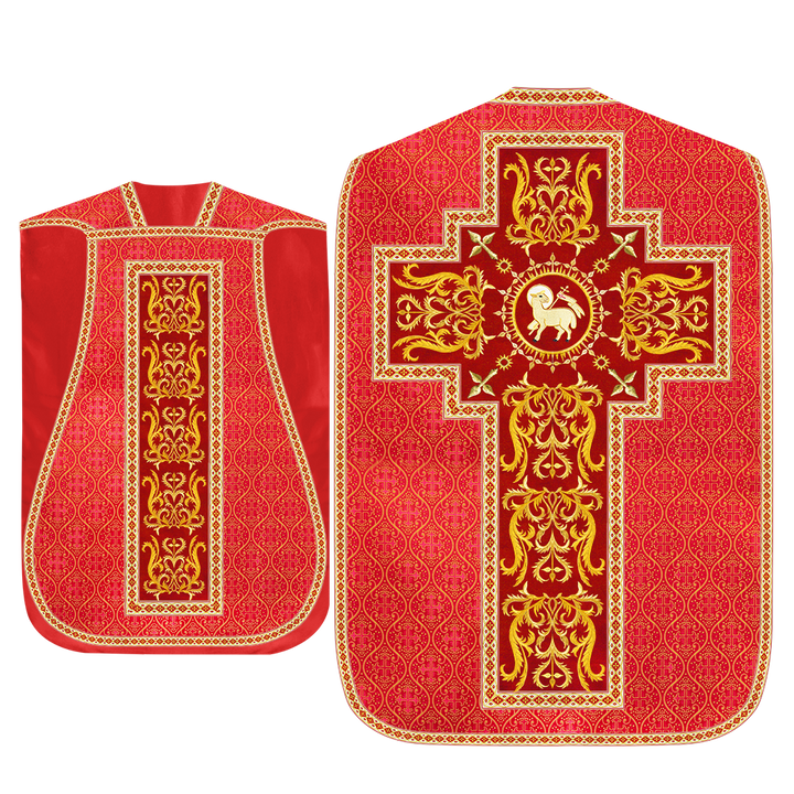 Liturgical Roman Chasuble Vestment With Spiritual Motifs and Trims