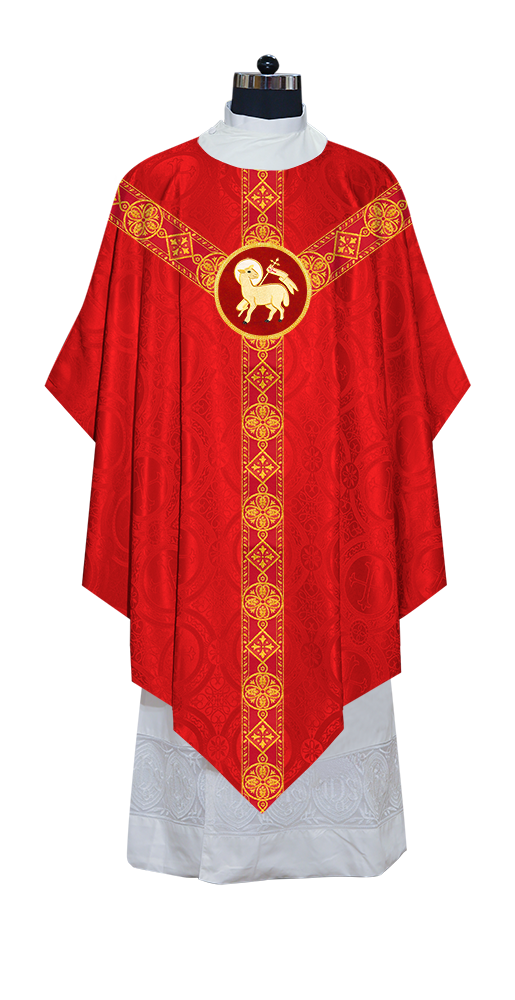 Liturgical Pugin Chasuble with Woven Designer Braided Orphrey