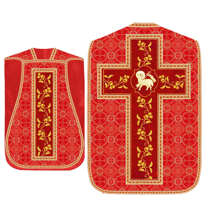 Roman Chasuble Vestment With Floral Design and Trims