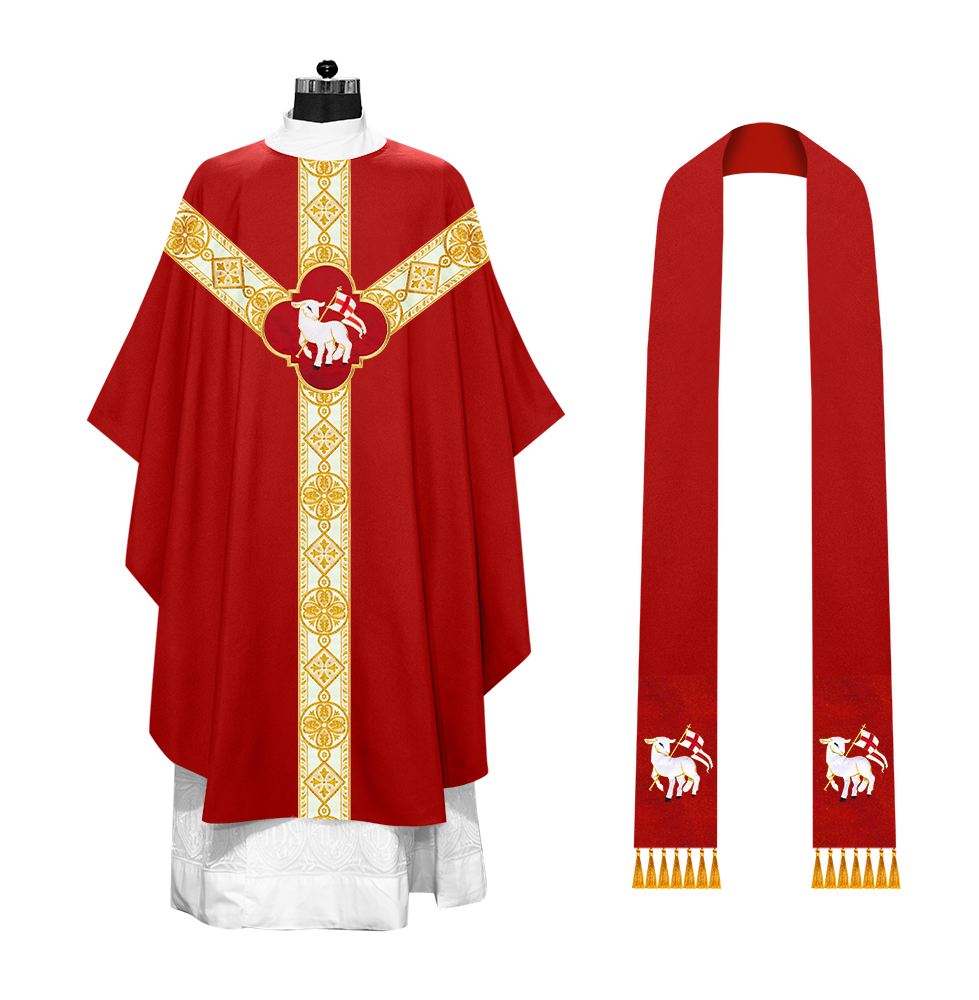 Gothic Chasuble Vestment with Motif and Trims