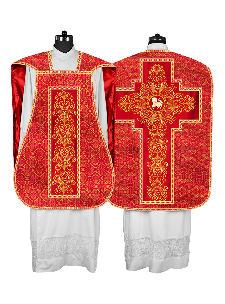 Roman Chasuble Vestment enriched With Coloured Braids and Trims