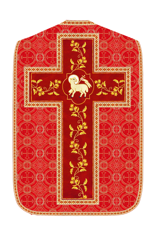 Roman Chasuble Vestment With Floral Design and Trims