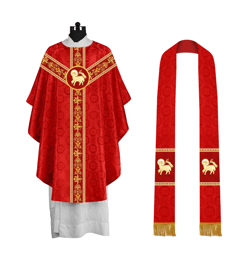 Elegant Gothic Chasuble with Embroidered Motif & Y-type Orphrey