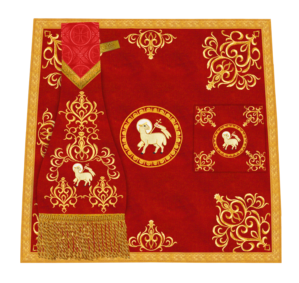Embroidered Altar Cloth with Spiritual Motif and Braided Trims