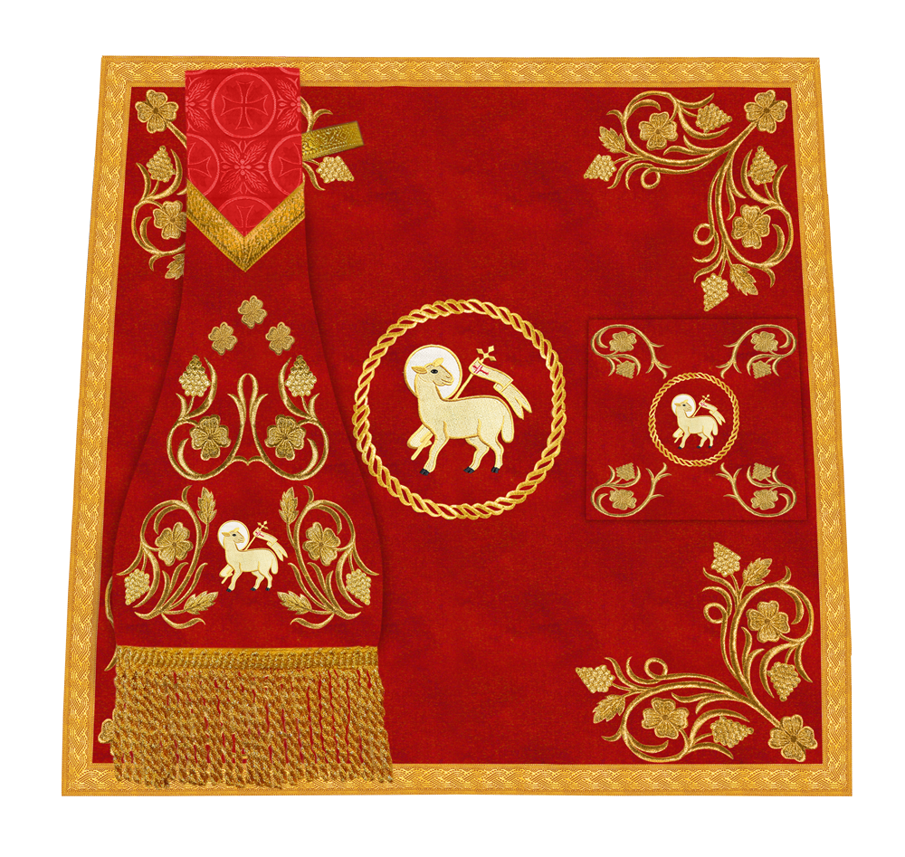Embroidered Catholic Altar Cloth with Golden Braids