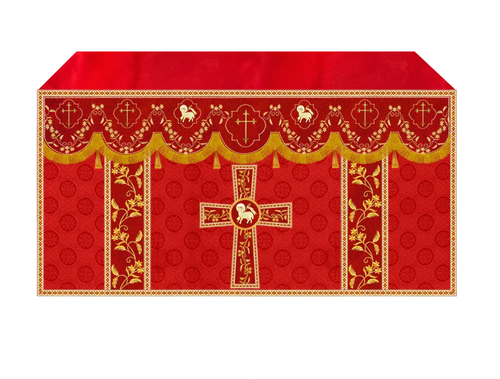 Elegant Embroidered Altar Cloth with Decorative Trim