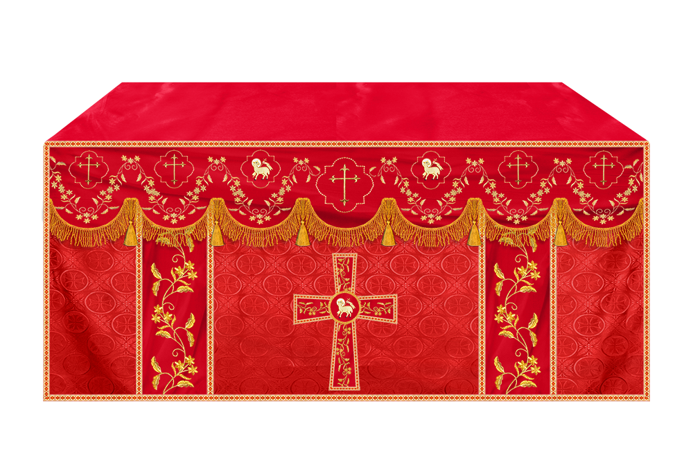 Elegant Embroidered Altar Cloth with Decorative Trim