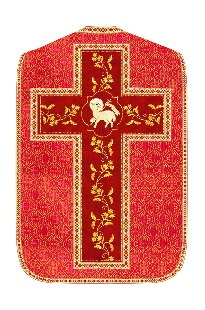 Roman Chasuble Vestment With Floral Design and Trims