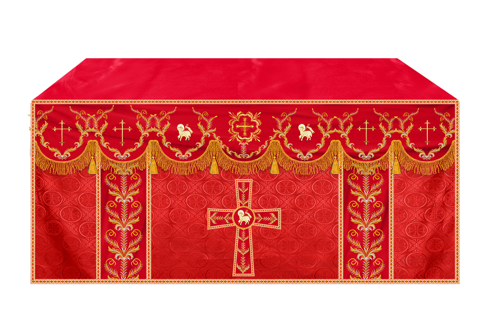 Altar Table Cloth with Fine Embroidered Trims & Spiritual Motifs