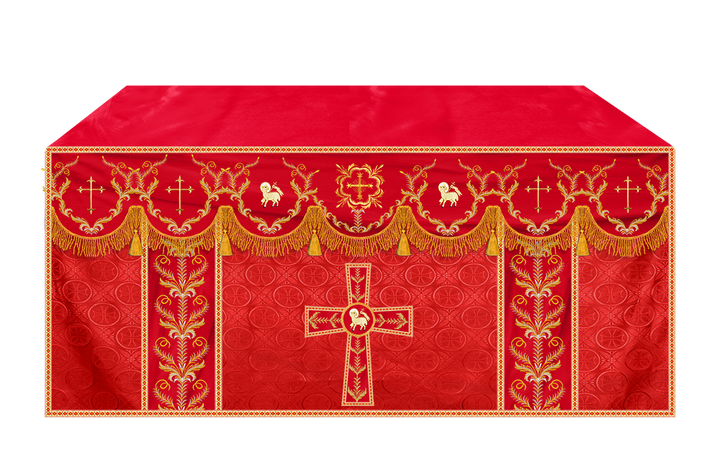 Altar Table Cloth with Fine Embroidered Trims & Spiritual Motifs