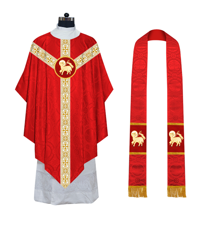 Traditional Pugin Style Chasuble Adorned with White Braids