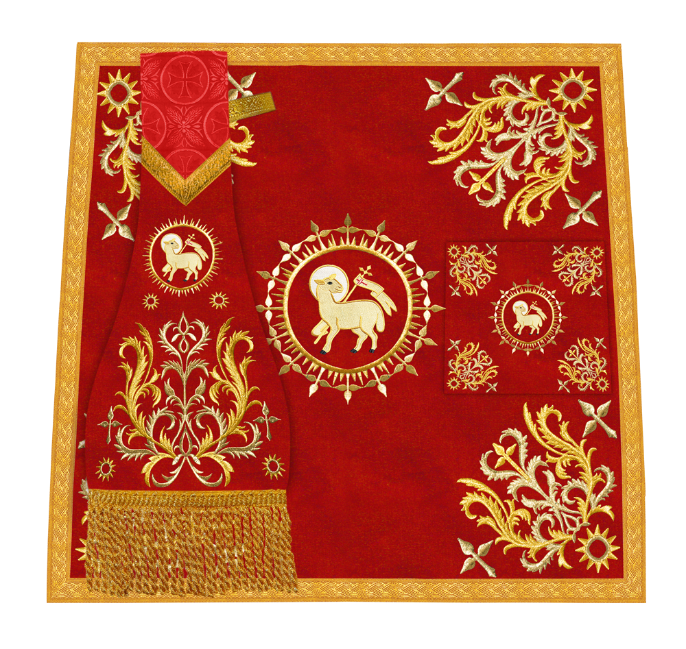Traditional Altar Table Cloth with Ornate Motif and Embroidered Trims