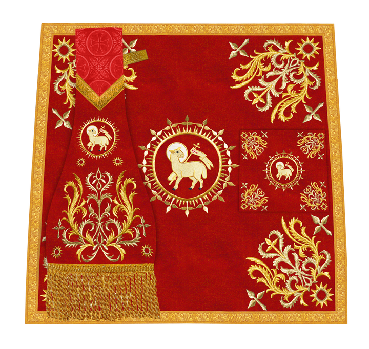 Traditional Altar Table Cloth with Ornate Motif and Embroidered Trims