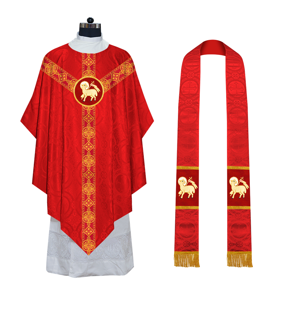 Liturgical Pugin Chasuble with Woven Designer Braided Orphrey