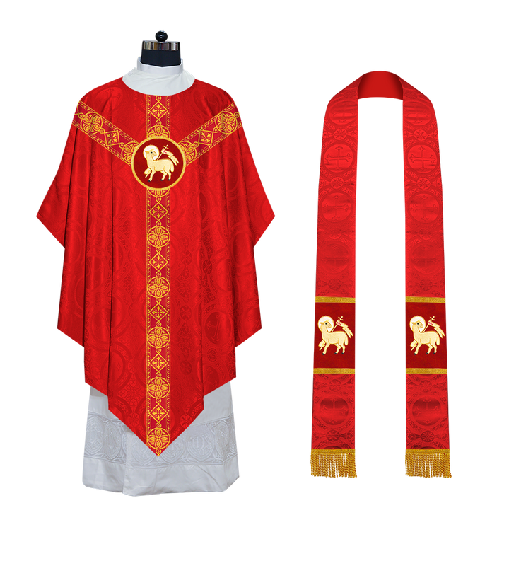 Liturgical Pugin Chasuble with Woven Designer Braided Orphrey