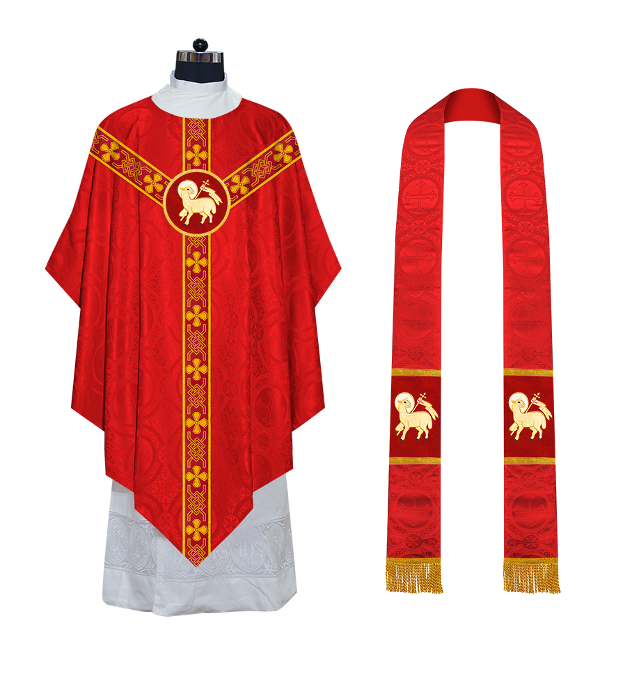 Liturgical Pugin Chasuble with Woven Designer Braided Orphrey