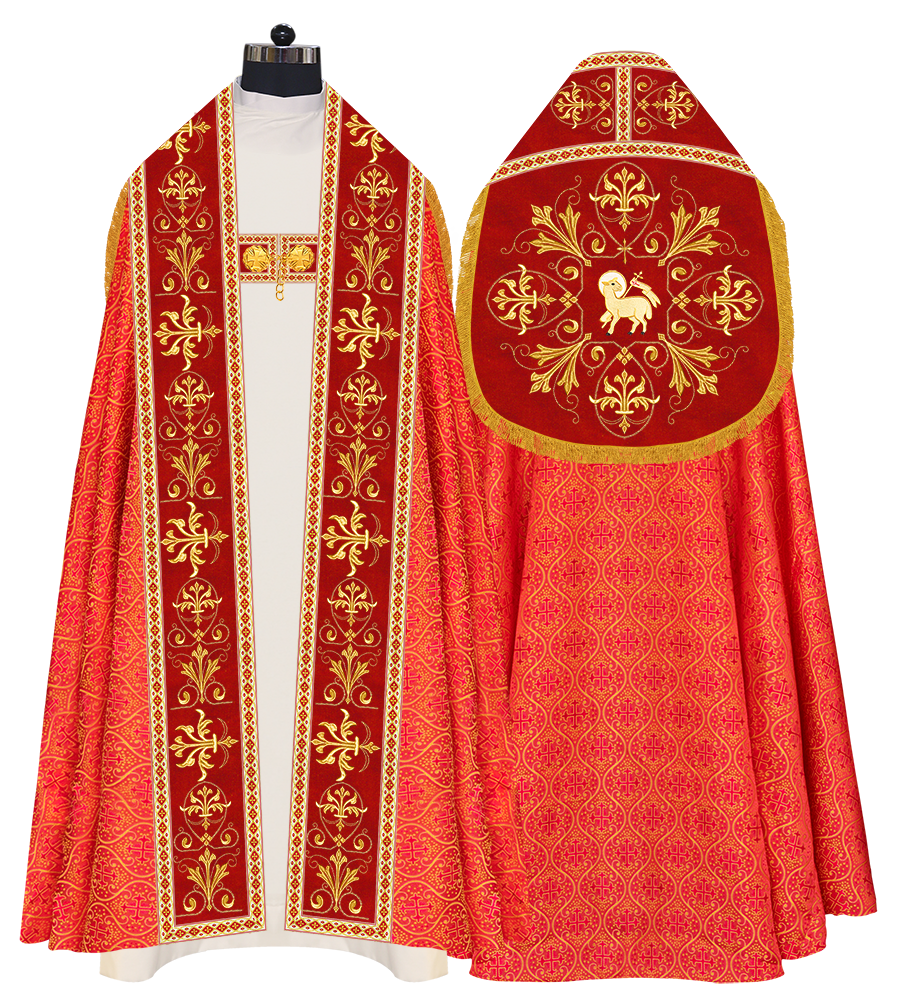 Embroidered Roman Cope Vestment with Braided Trims