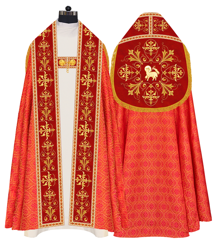 Embroidered Roman Cope Vestment with Braided Trims