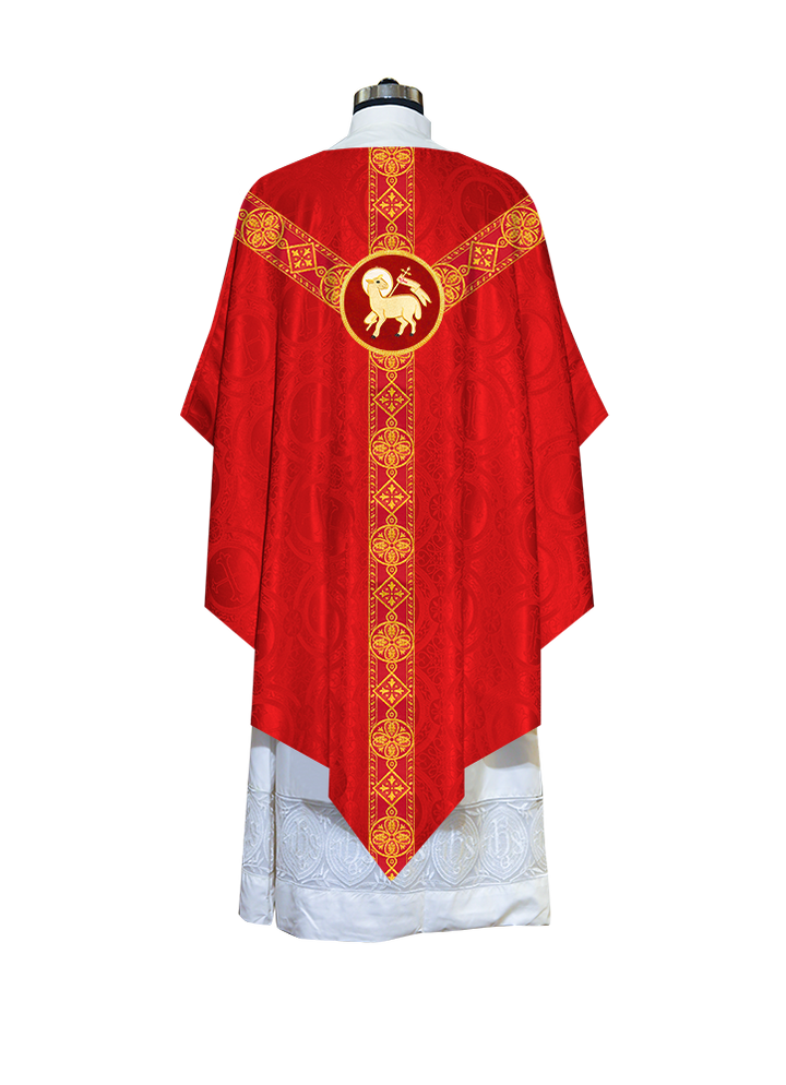 Liturgical Pugin Chasuble with Woven Designer Braided Orphrey