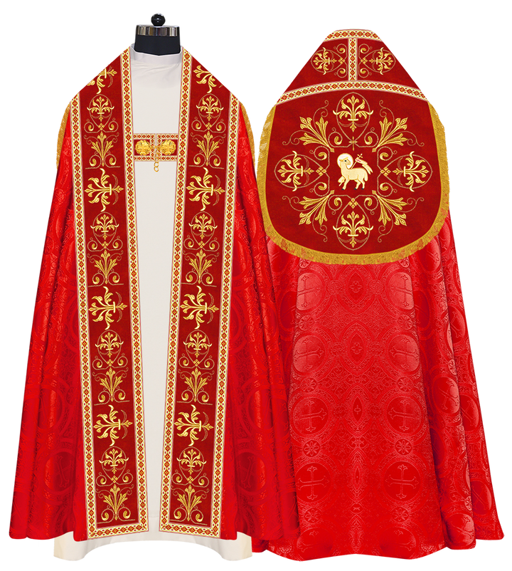 Embroidered Roman Cope Vestment with Braided Trims