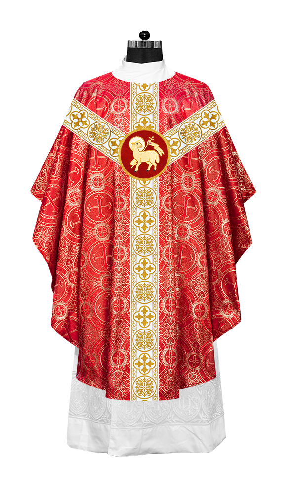 Gothic Chasuble Vestment with Motif and White Orphrey