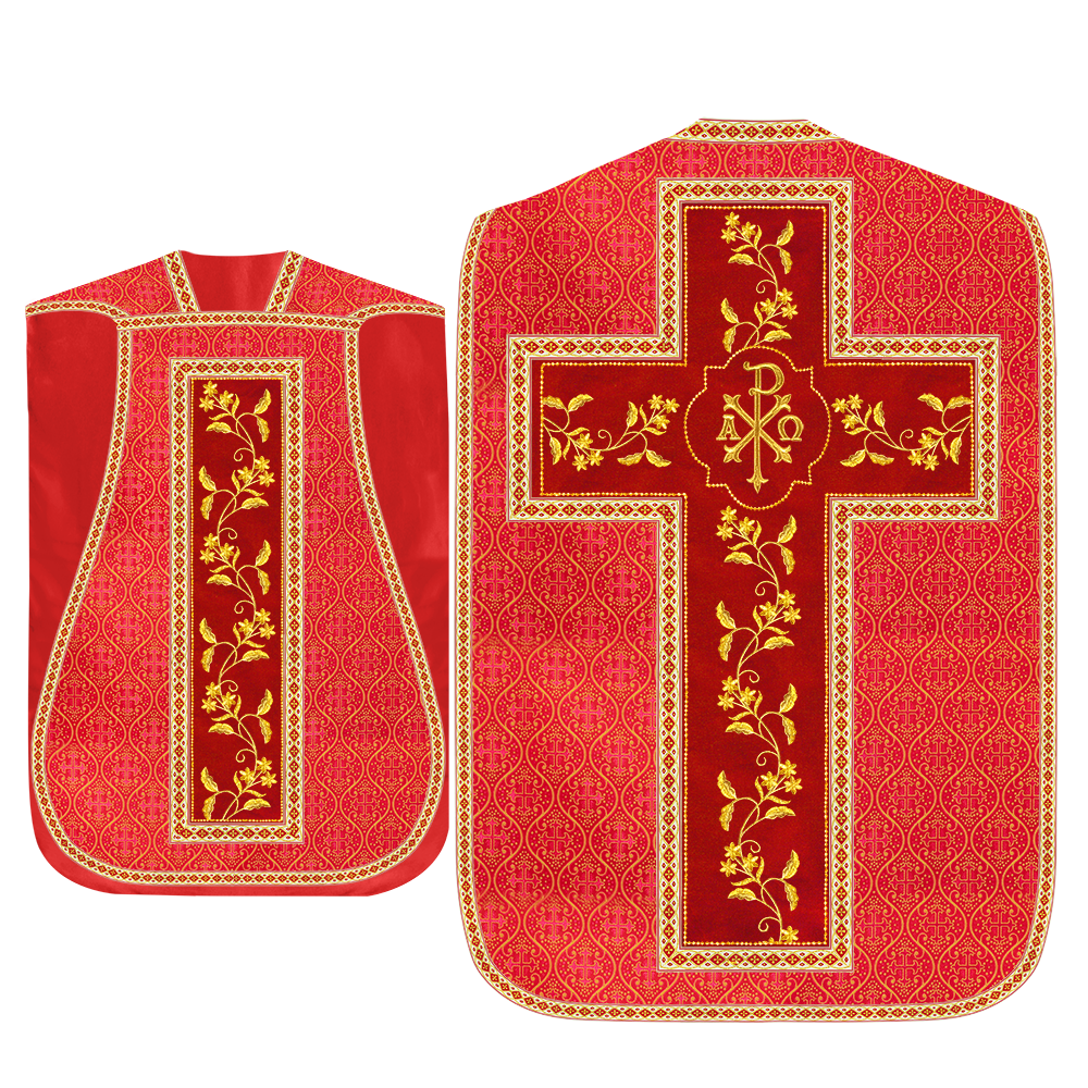 Roman Chasuble Vestment With Floral Design and Trims