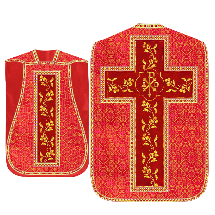 Roman Chasuble Vestment With Floral Design and Trims